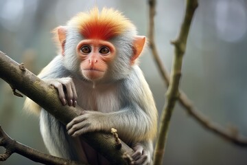 Portrait of a macaque monkey Macaca fascicularis, The Red Shanked douc is a species of Old World monkey