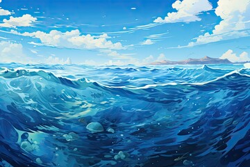Fototapeta na wymiar Surface View of the Blue Sea Illustration