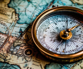 Navigating the Future Close-Up of Compass and Map