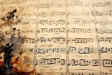 score music aged yellowed old note musical tune vintage page print composition sheet audio...