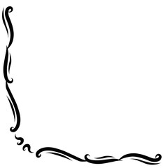 Hand drawn corners with different shapes: flourishes, floral decoration. Isolated vector illustration for wedding, greeting banner design. Doodle sketch style. The corners are drawn by the brush-pen.
