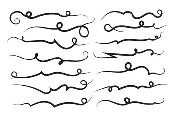 Obraz premium Lettering underline curly swoosh text elements, Typography font curve tail Highlight vector, Text Tails Swooshes Baseball Sign, calligraphy swish wavy decorative swirls, Swirl Lines tail ornaments