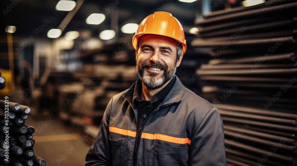 Aufkleber a steel factory engineer with tablet is working in a factory.