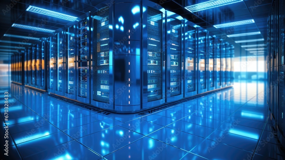 Poster server data room, server data information security is high.