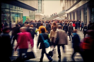 concept crowded consumerism commuter shopping consumer people rush hour crowd mall abstract blurred tied-up casual attire commuting contemporary costumer fast going group haze hurry hustle