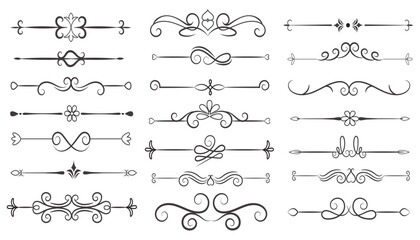 Fototapeta premium Page Divider And Design Elements. Set of Various Simple Black Divider Design, Assorted Divider Collection Template Vector. Collection of floral dividers elements mega decoration for Calligraphy.