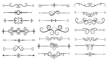 Page Divider And Design Elements. Set of Various Simple Black Divider Design, Assorted Divider Collection Template Vector. Collection of floral dividers elements mega decoration for Calligraphy.