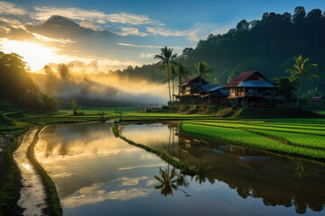 Rural paddy field in Sabah Malaysia at morning