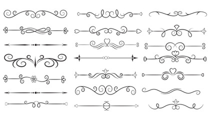 Page Divider And Design Elements. Set of Various Simple Black Divider Design, Assorted Divider Collection Template Vector. Collection of floral dividers elements mega decoration for Calligraphy.