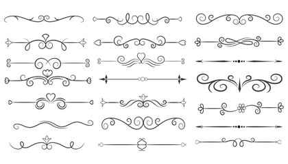 Obraz premium Page Divider And Design Elements. Set of Various Simple Black Divider Design, Assorted Divider Collection Template Vector. Collection of floral dividers elements mega decoration for Calligraphy.