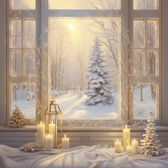 Big window with snow outside
