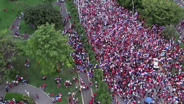 Aerial views from over the protests in Panama City Panama regarding the expansion of the copper mine