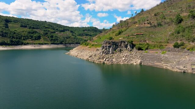 Rocky Cliffs And Mountain Around The Belesar Reservoir In The Mi&ntilde;o River, Spain. - aerial