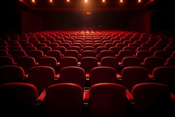 theater seats red lights theatre spot follow seat building stage cinema concert chair empty auditorium entertainment motion picture velvet background nobody light event - obrazy, fototapety, plakaty