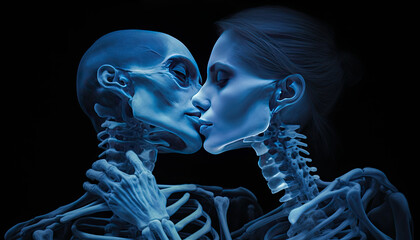 two skeletons are kissing 