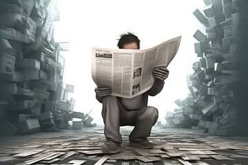 paper news read human 3d   three-dimensional humorous abstract people human character white grey news newspaper paper read write aware wisdom clever page manager finance article story - obrazy, fototapety, plakaty