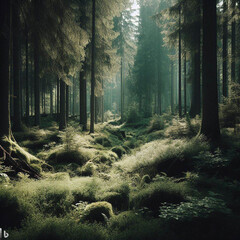 Fototapeta premium forest in the fog