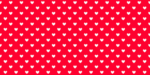 Hearts seamless pattern. Red Valentines polka dot repeat background. Heart-shaped decorative texture for textile, fabric, cover, poster, banner, print, card, invitation. Vector rose scarlet wallpaper - obrazy, fototapety, plakaty