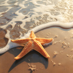 Fototapeta na wymiar Starfish on the foamy seashore. 