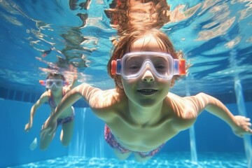 pool swimming children little  swimming children children underwater diving fun water pool sport activity vacation children smiling leisure summer swimwear childhood friends healthy people