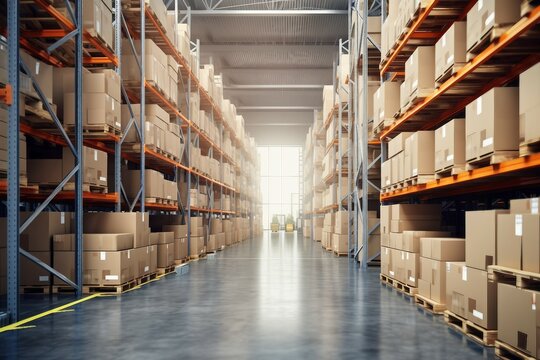 background Industrial boxes cardboard shelves storage Warehouse interior delivery industry distribution storehouse forklift pallet box cargo factory rack transportation truck stock business depot