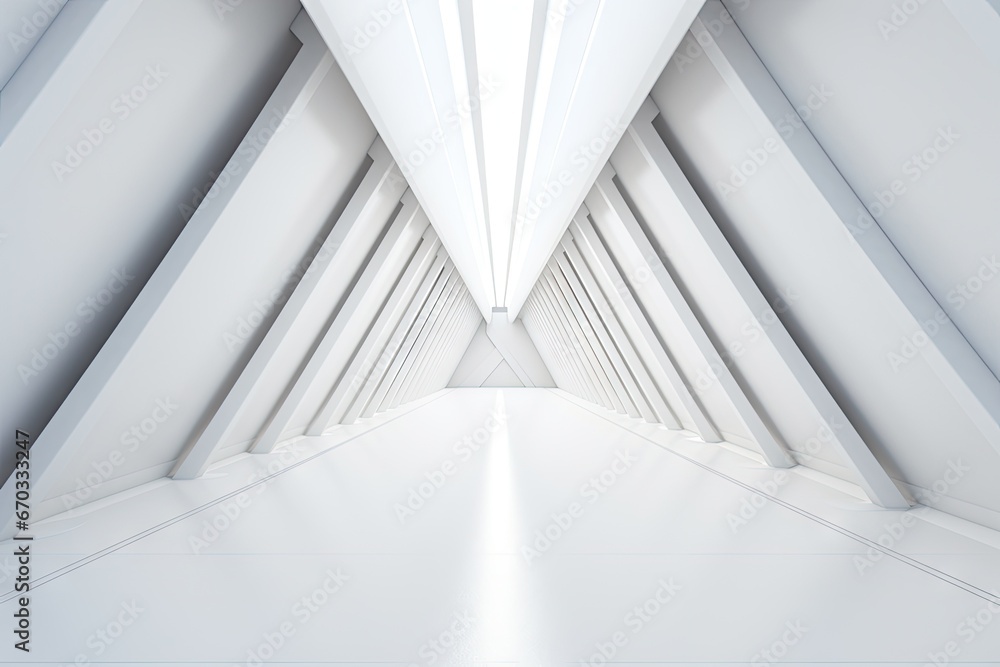 Poster rendering 3d tunnel triangle fi sci futuristic background white modern corridor light long empty thr