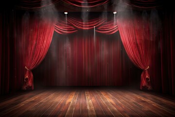 spotlight show curtains red stage theater magic theatre opera interior background scene curtain holiday representation event christmas hall weekend premiere new year film industry - obrazy, fototapety, plakaty