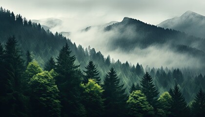 Verdant Mountains and Forests Shrouded in Enigmatic Fog