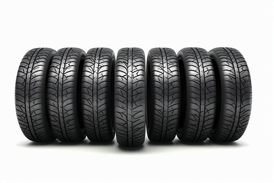 3d background white isolated row tires car tire tyre wheel group set line winter automotive black rubber stack auto road transportation vehicle automobile new tread fitting garage shop
