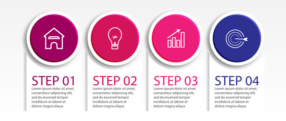 4 step infographic, simple infographic business design with circle shapes and colored lines with symbols. suitable for your business presentation
