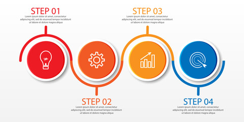 4 step infographic, simple infographic business design with circle shapes and colored lines with symbols. suitable for your business presentation