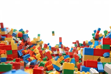 Foto op Canvas blocks building Plastic toy block background wall frame blank brick structure wit ground pattern school game day care center children childhood modern isolated blue stone architect lego © sandra