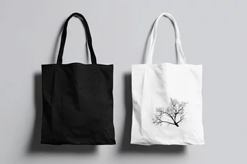 Foto auf Acrylglas background grey mockup bags tote black white up high advertising bag blank branding buy canvas carry clean clothes consumer cotton client design eco ecology empty fabric fashion grocery © sandra