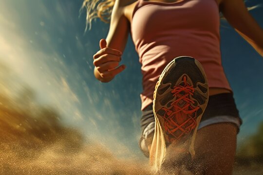 running Woman walking shoe marathon day street asphalt leg foot caucasian female avocation closeup effort gym exercising healthy lifestyle strength vitality athlete jogging outdoors motivation footp