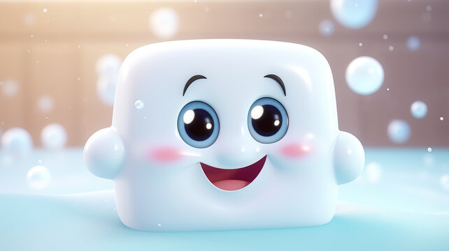 funny emotional cartoon with a smile and eyes image character hygiene soap or shampoo for children