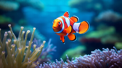 Naklejka na ściany i meble Nemo Aquatic animals under water.
