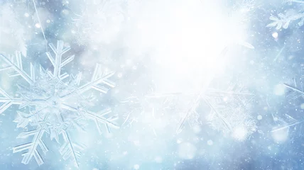 Fotobehang big snowflake on the window, abstract art winter background christmas greeting form, seasonal cooling climate change © kichigin19