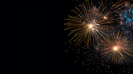 Naklejka premium Golden fireworks isolated layer on black background, night festive view abstract