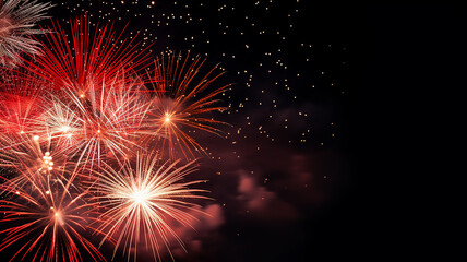 Golden fireworks isolated layer on black background, night festive view abstract