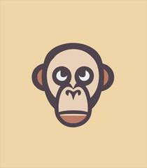 Cute monkey head icon design, monkey animal logo illustration