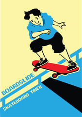 boy with skateboard to Do Skateboard Tricks. Vector illustration.Cartoon character.