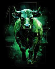 green abstract bull on blac background
