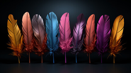 A row of  feathers with the word deam on them