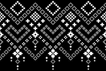 Fototapeta premium Nature vintages cross stitch traditional ethnic pattern paisley flower Ikat background abstract Aztec African Indonesian Indian seamless pattern for fabric print cloth dress carpet curtains and sarong