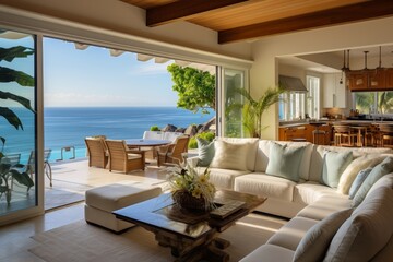 Beach house elegance with panoramic ocean views and comfortable seating