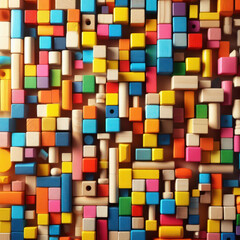 Colorful wooden blocks aligned.Wide format.High quality photos