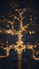 vertical background tree innovation, computer chip concept nature artificial intelligence, eco panorama narrow high