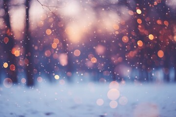 Dreamy bokeh lights on snowy landscape