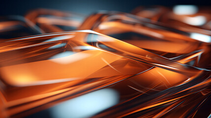 Black and orange colored melting glass waves for abstract background and wallpaper. Neural network generated image. Not based on any actual person or scene.