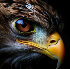 Potrait closeup of Eagle eyes on black background 